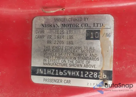 1987 Nissan 300Zx 2+2 z USA, uszkodzony, nr VIN JN1HZ16S4HX122826